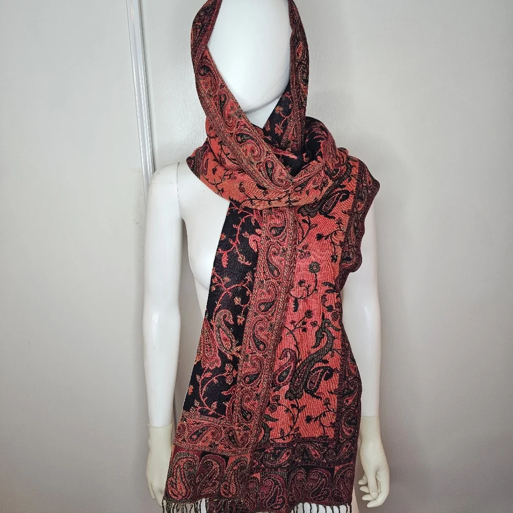 Unique Elegant Black and Red Paisley Shawl